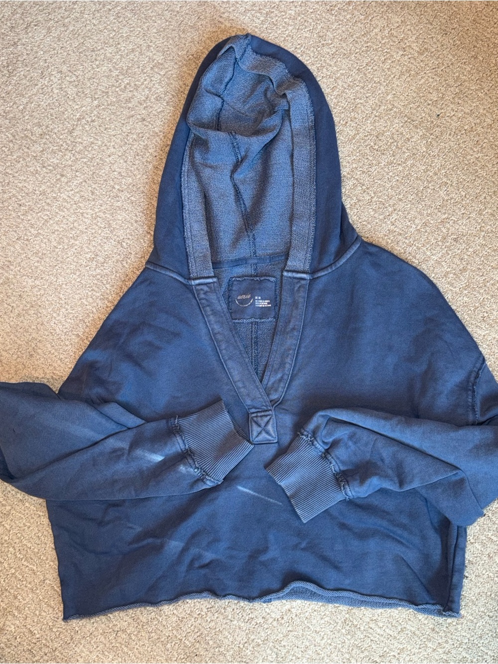 aerie Navy V-Neck Hooded Sweater